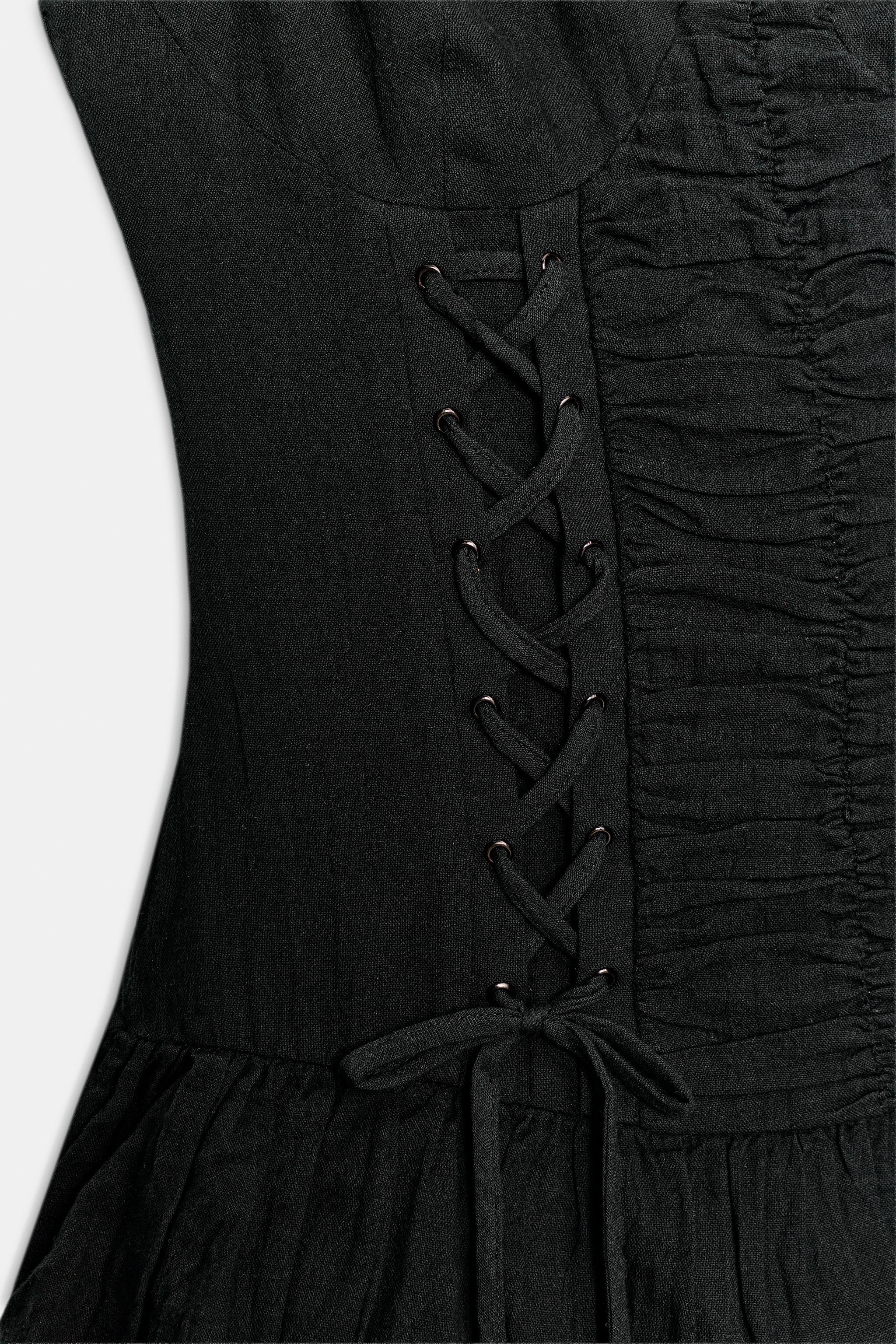 LACE-UP RUFFLE MINI DRESS